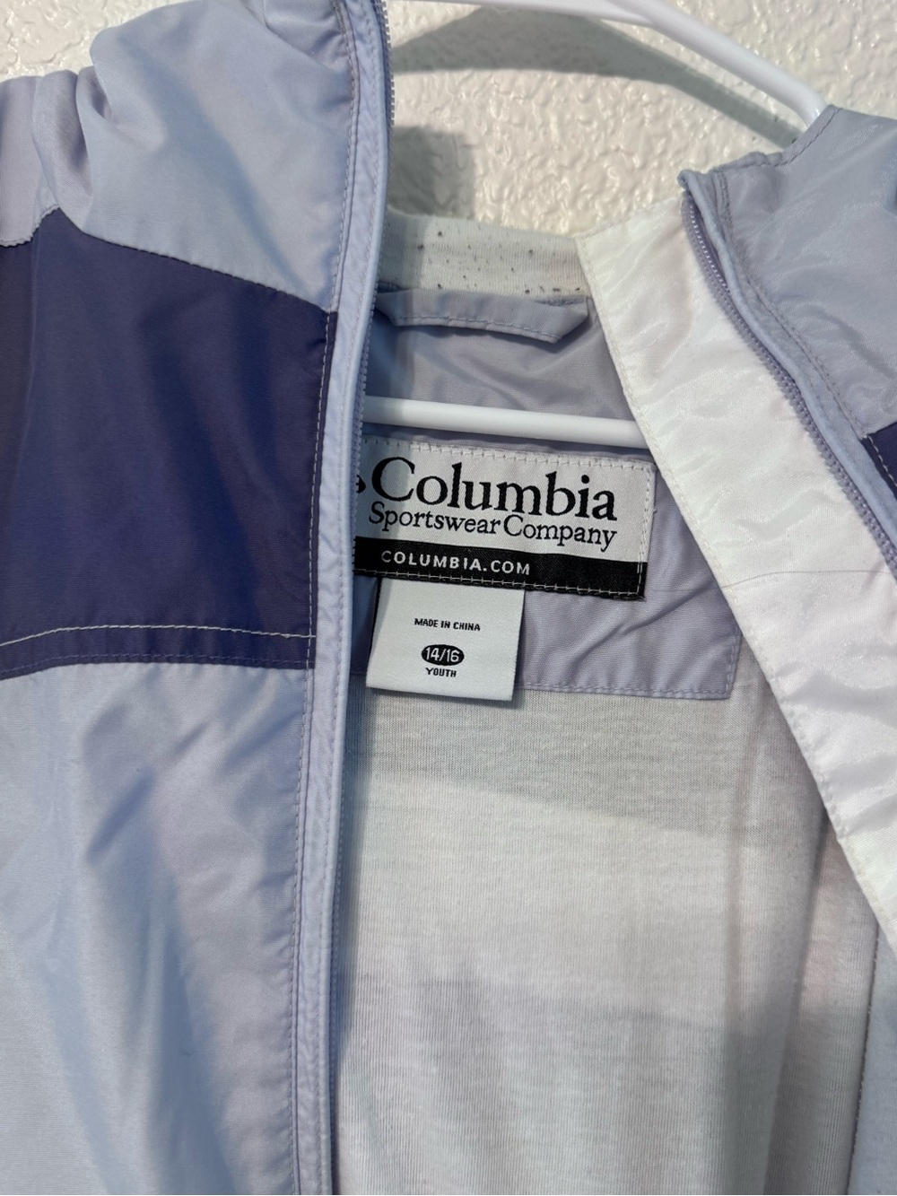 Columbia Youth Windbreaker Jacket Light Purple Colorblock Hooded Full Zip 14/16 - Picture 4 of 6